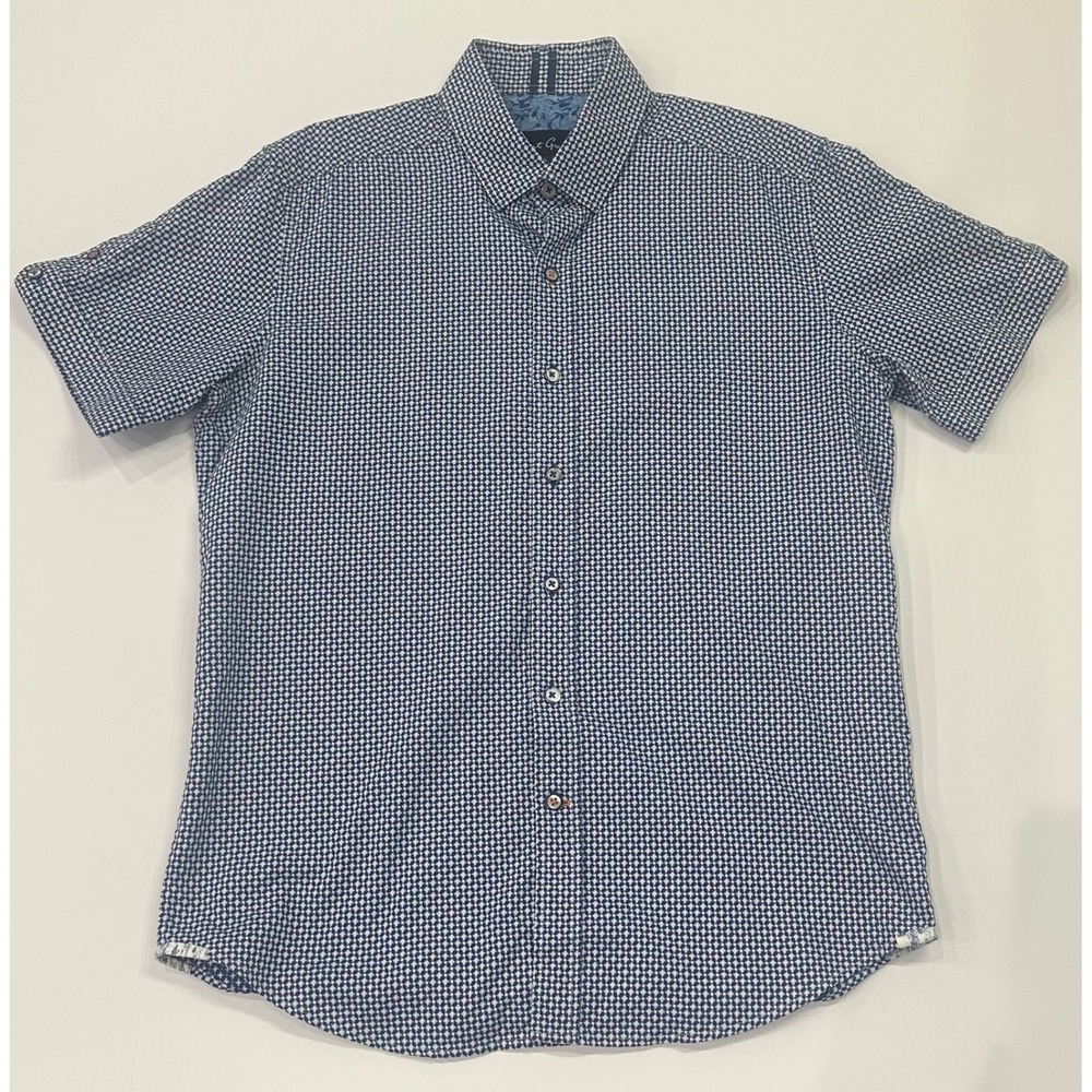 Robert Graham Modern Americana Mens Blue Geometric Short Sleeve Shirt Tailored M